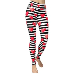 Stripes & Hearts Yoga Leggings