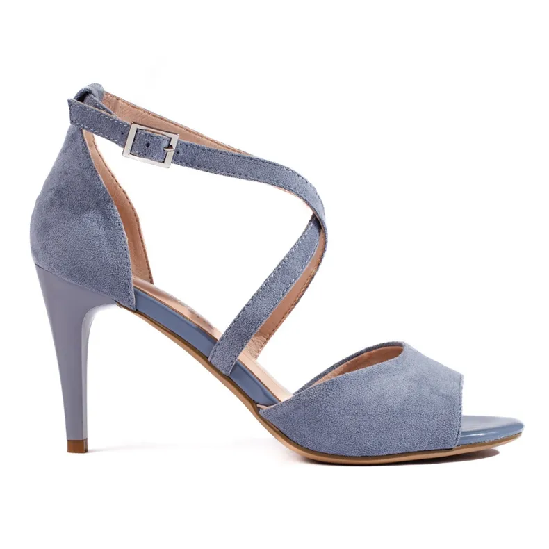 Stylish blue suede high-heeled sandals by Sergio Leone