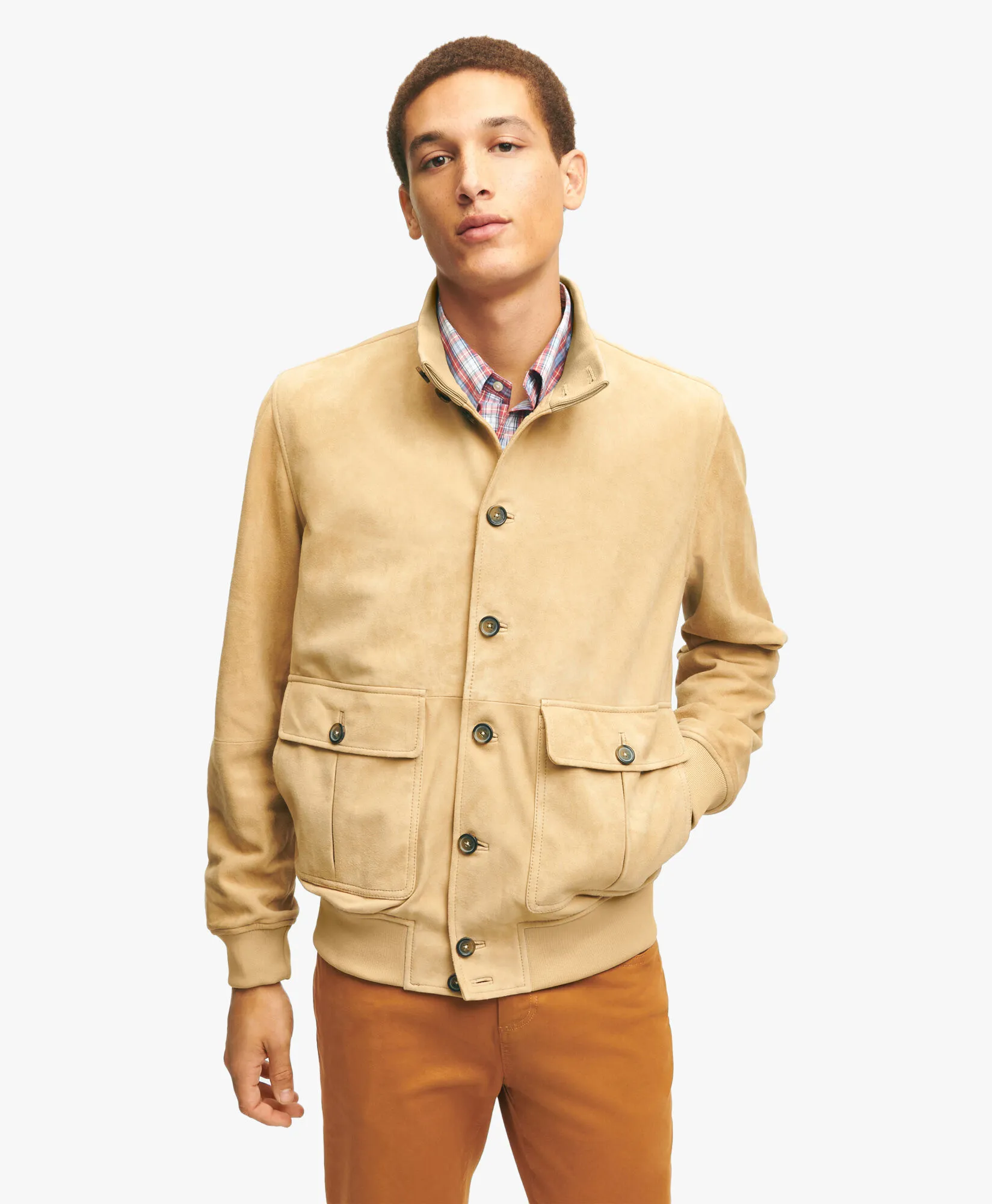 Sueded Leather Jacket in Light Beige for Men | Brooks Brothers® UK