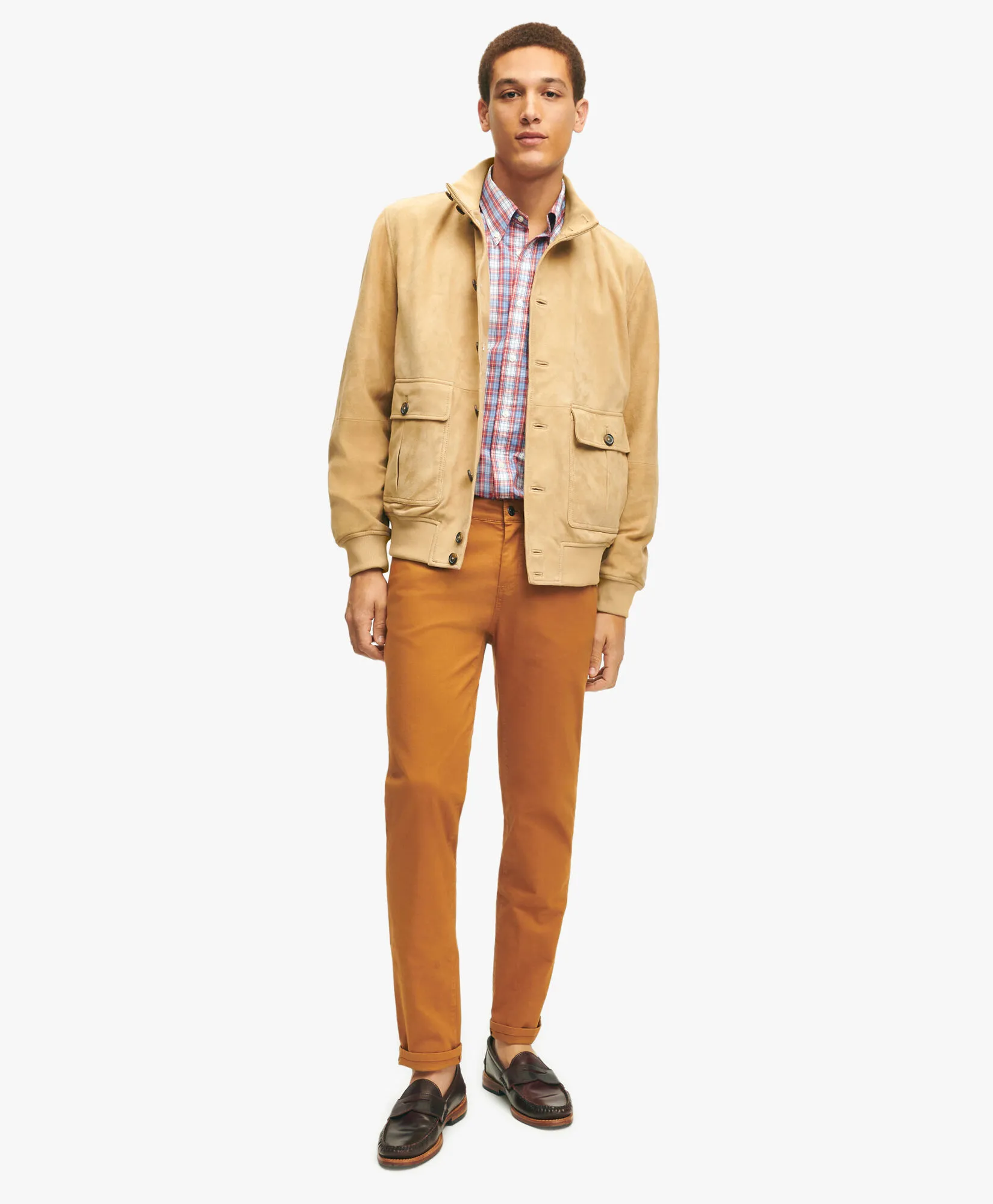 Sueded Leather Jacket in Light Beige for Men | Brooks Brothers® UK