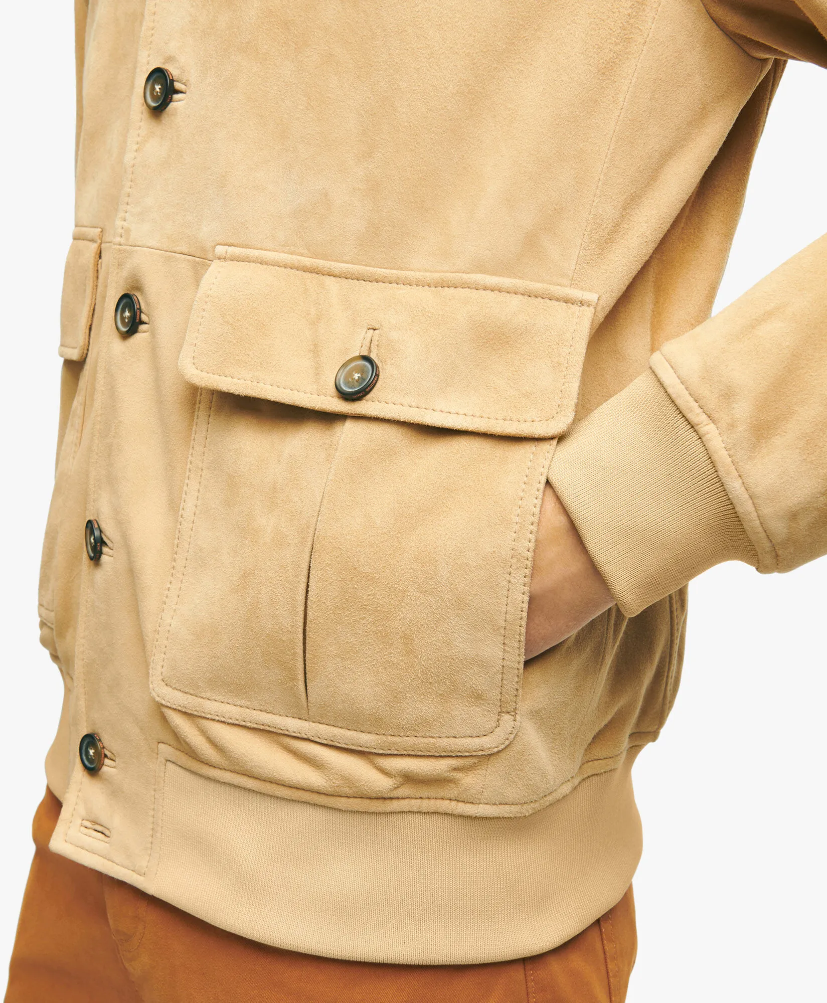 Sueded Leather Jacket in Light Beige for Men | Brooks Brothers® UK