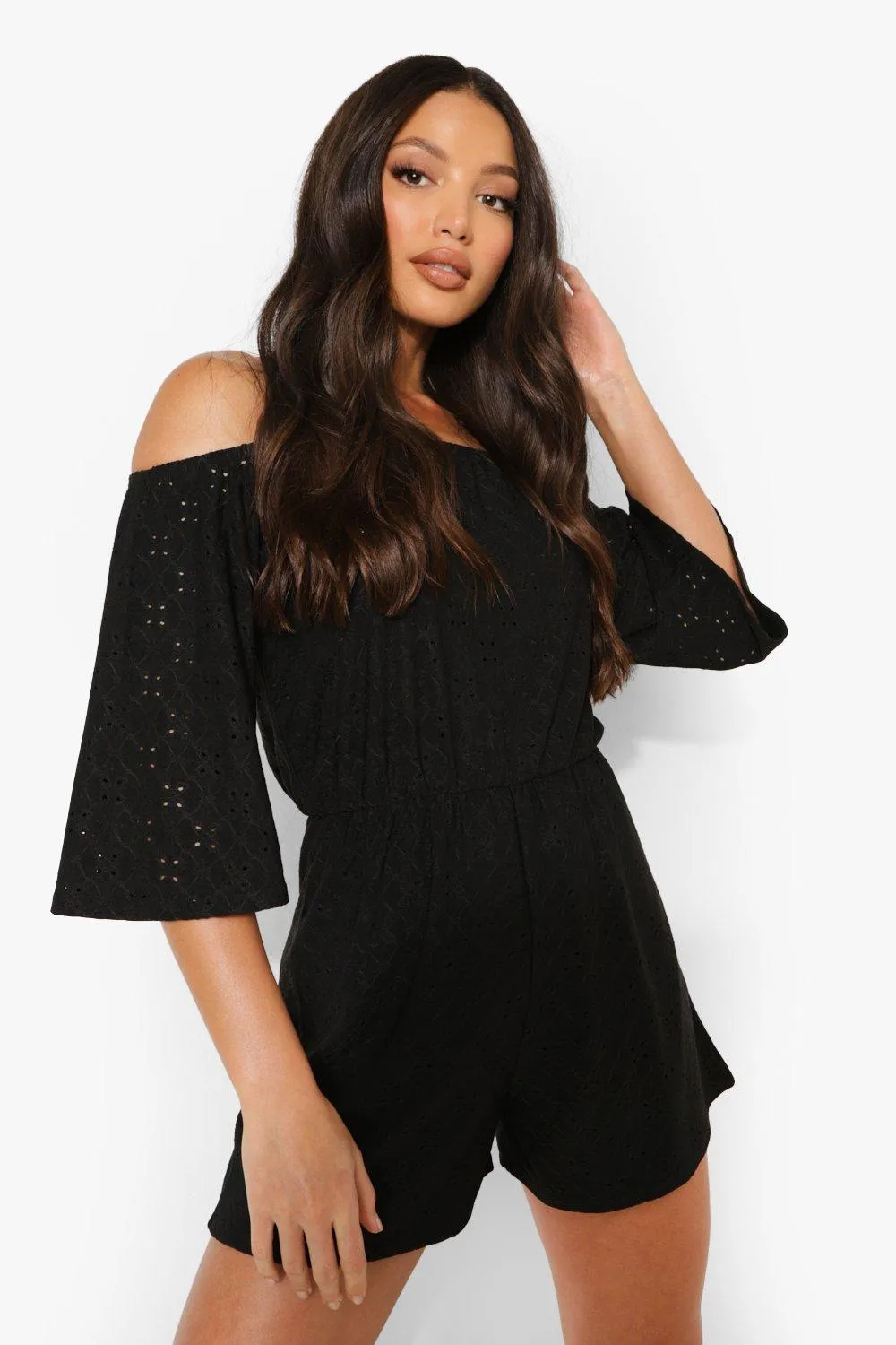 Tall Eyelet Off The Shoulder Romper