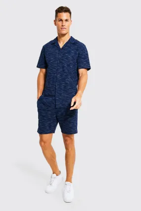 Tall Short Sleeve Waffle Shirt And Short Set | boohooMAN UK