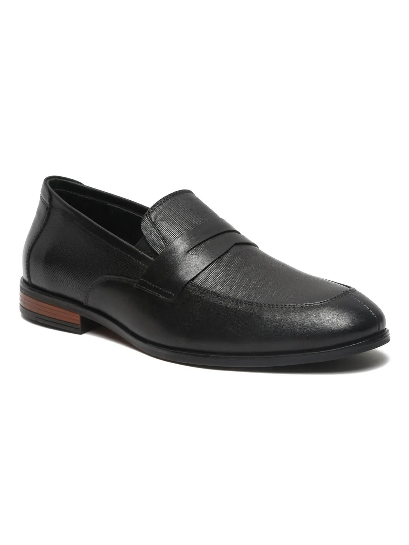 Teakwood Leathers Men Black Solid Leather Slip-on Shoes