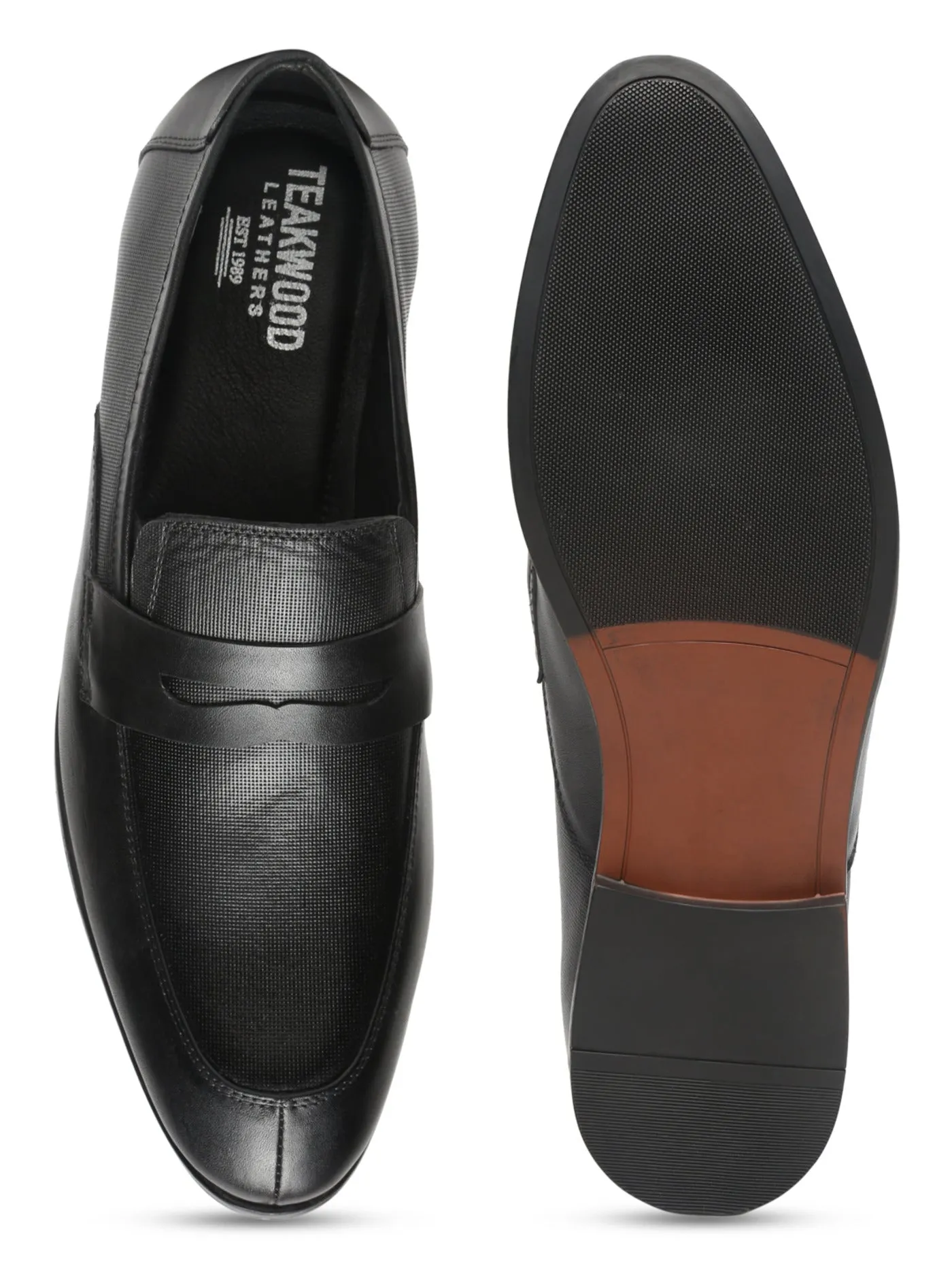 Teakwood Leathers Men Black Solid Leather Slip-on Shoes