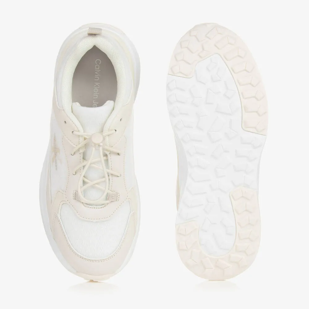 Teen Beige Mesh & Faux Leather Trainers