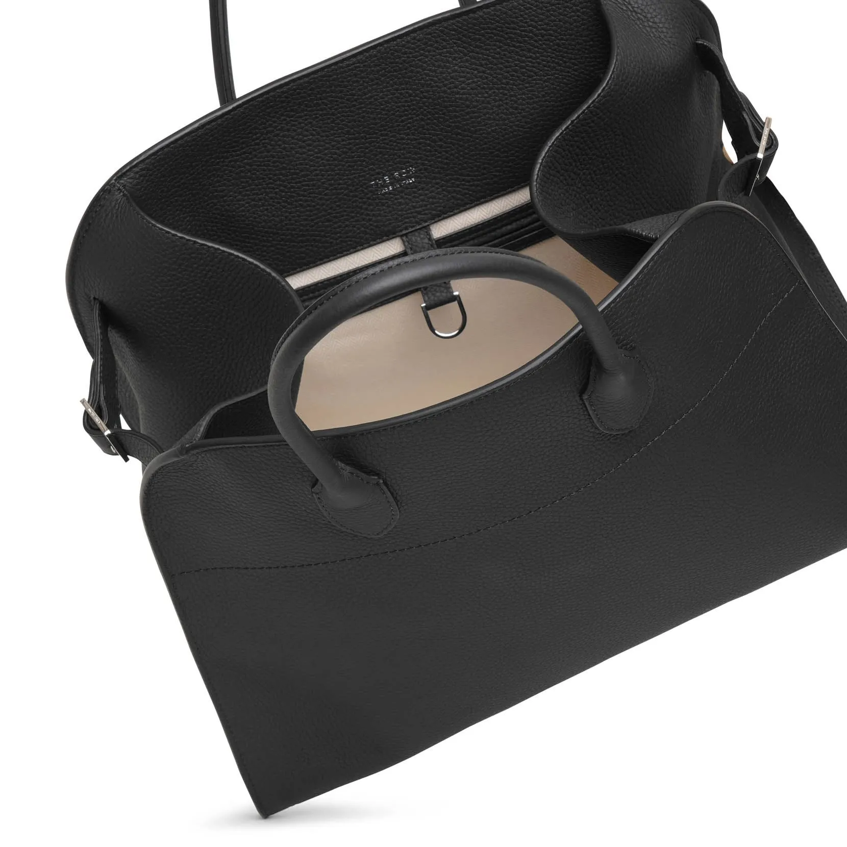 The Row Soft margaux 15 black grained leather bag