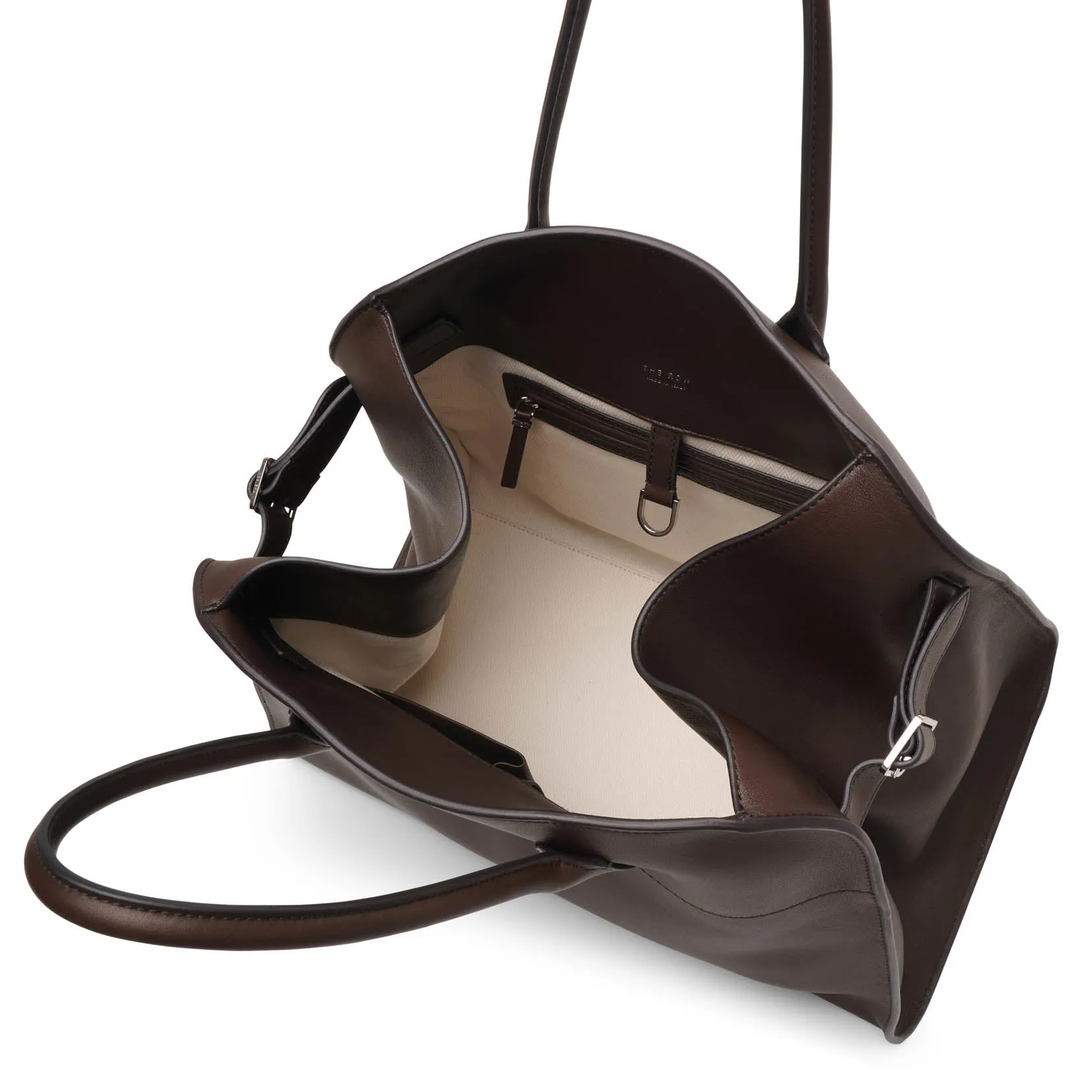 The Row Soft Margaux 15 dark brown leather bag