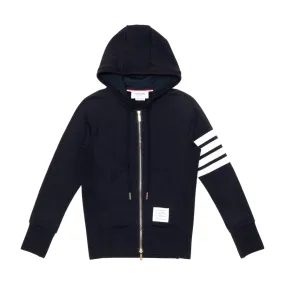 THOM BROWNE  Mens Loopback Jersey Knit 4-Bar Zip-Up Hoodie Navy 