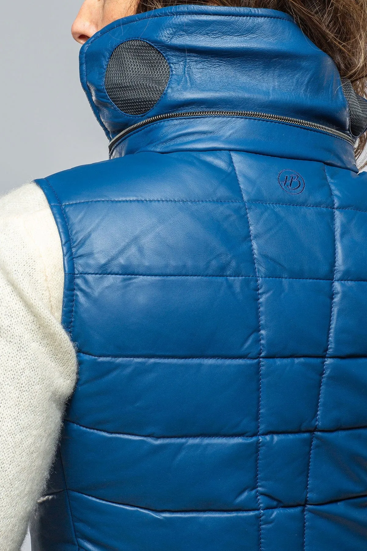 Tignes Quilted Leather Vest in True Blue