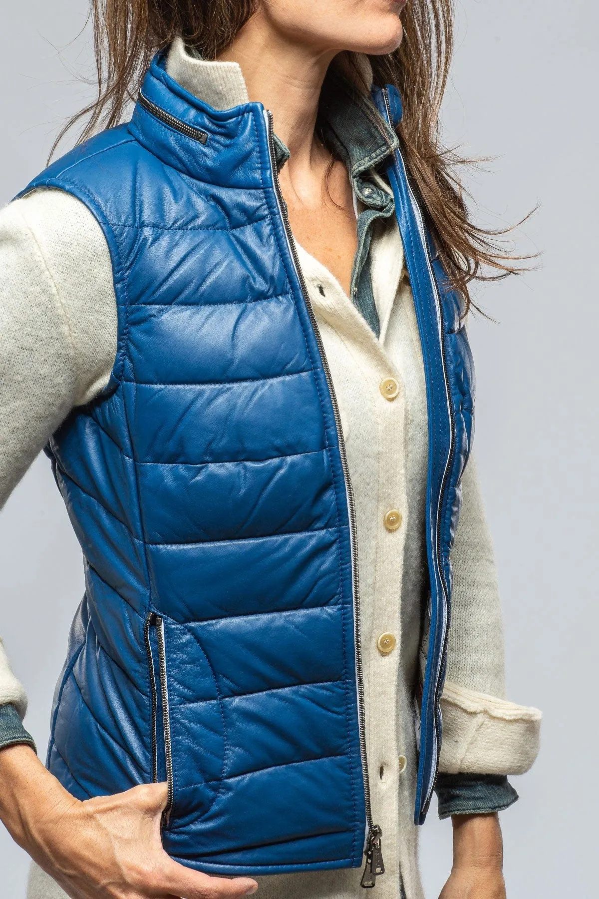 Tignes Quilted Leather Vest in True Blue