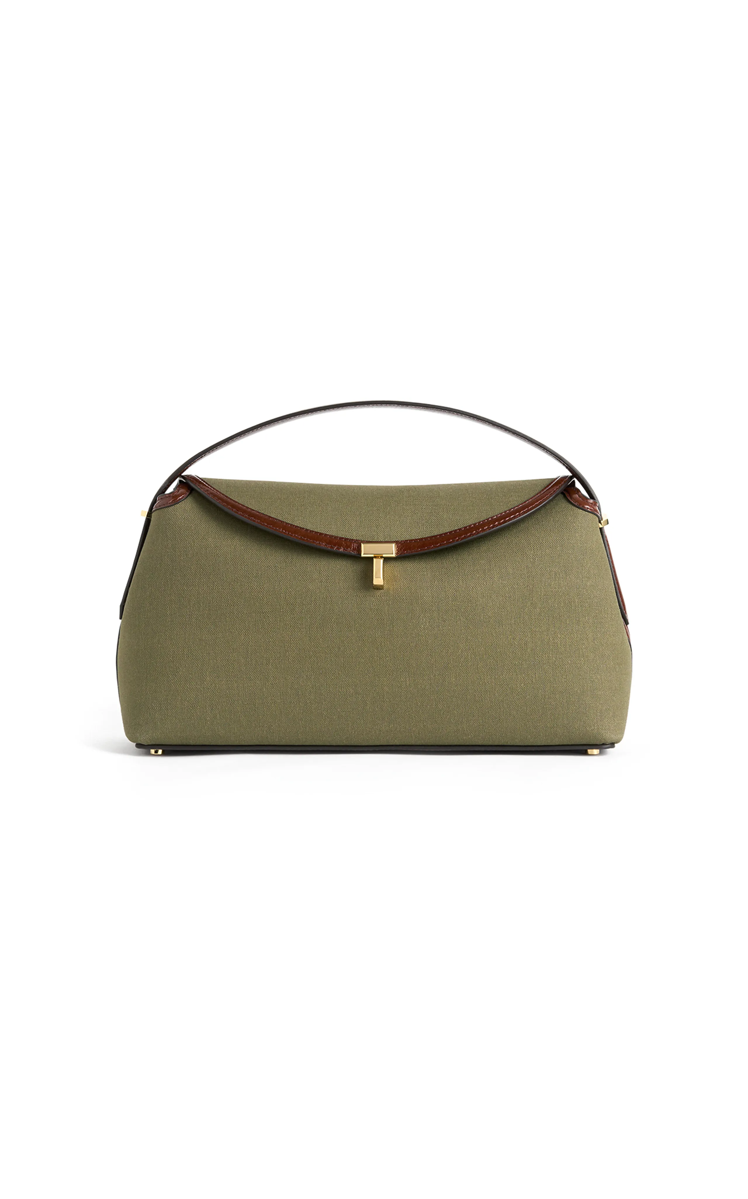 Toteme T-Lock Leather-Trimmed Canvas Top Handle Bag