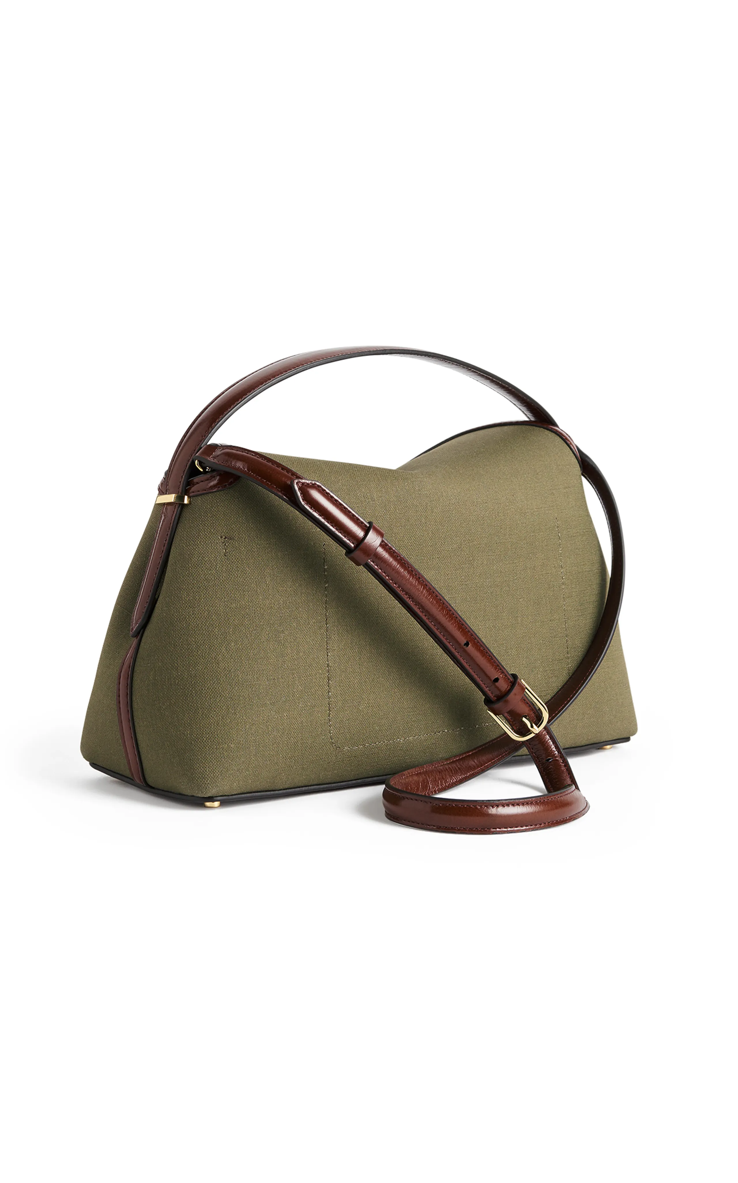 Toteme T-Lock Leather-Trimmed Canvas Top Handle Bag