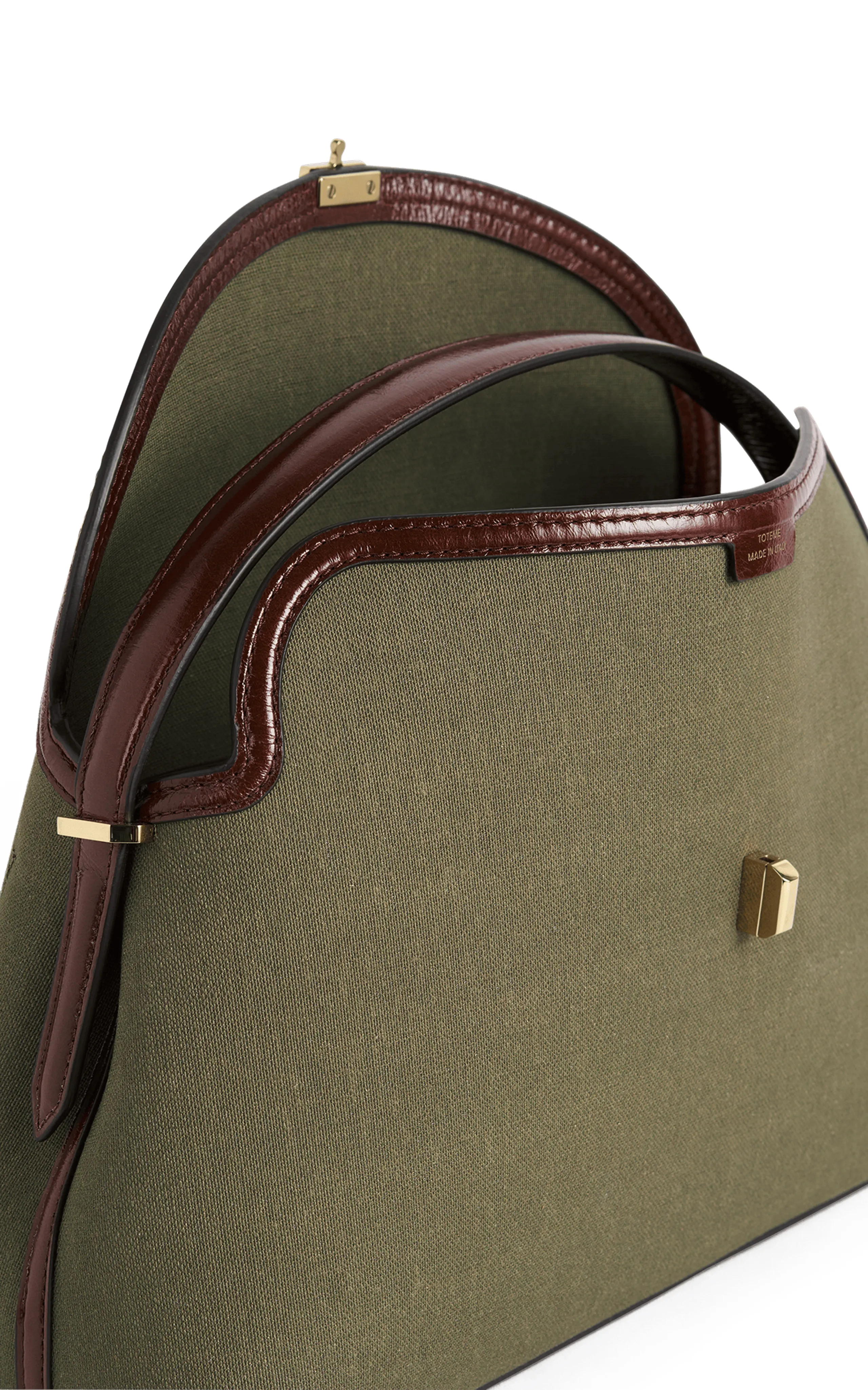 Toteme T-Lock Leather-Trimmed Canvas Top Handle Bag