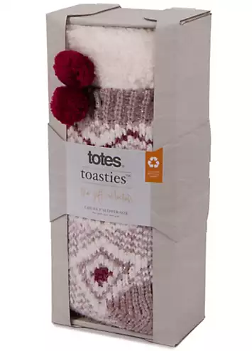 Totes Ladies Fair Isle Cosy Pom Pom Slipper Socks | Grattan