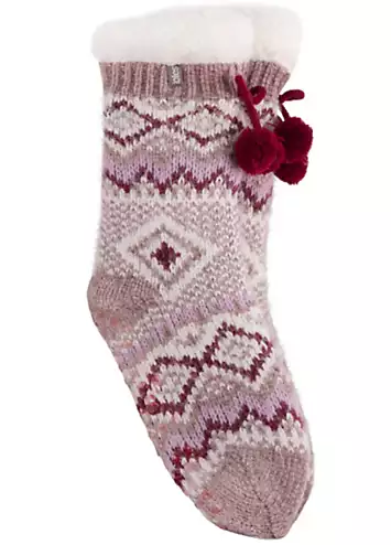 Totes Ladies Fair Isle Cosy Pom Pom Slipper Socks | Grattan