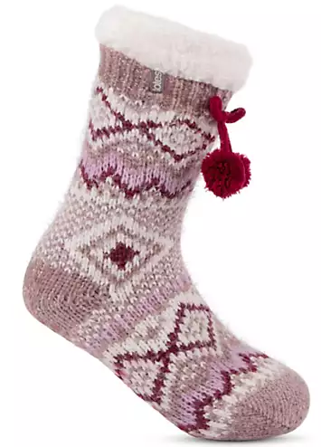 Totes Ladies Fair Isle Cosy Pom Pom Slipper Socks | Grattan