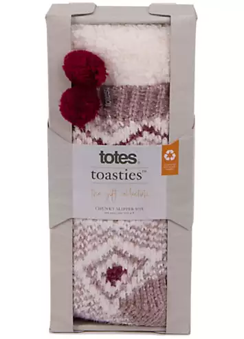 Totes Ladies Fair Isle Cosy Pom Pom Slipper Socks | Grattan