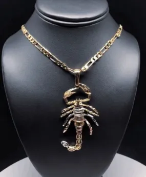 Tri-Color Big Scorpion Pendant with 26 5mm Chain / Alacran Grande Tres Colores Cadena 26 De Oro Laminado