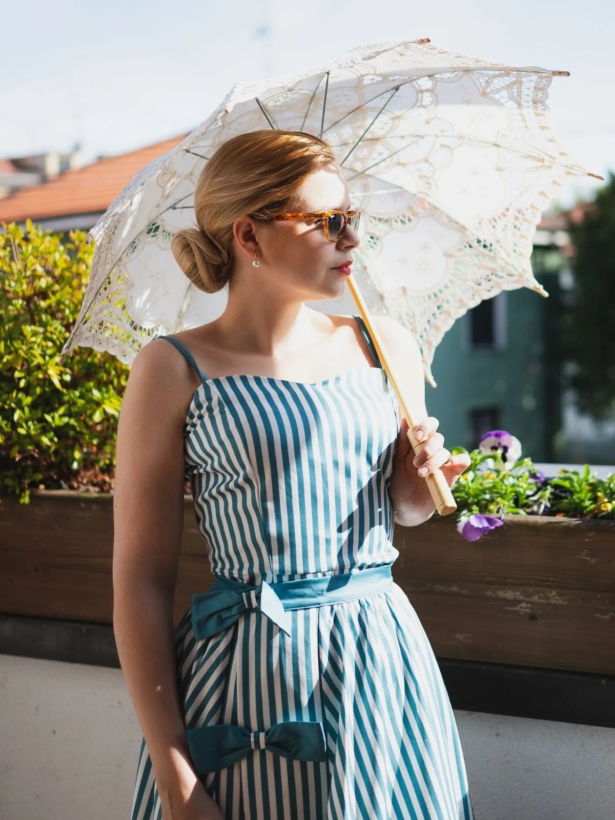 Turquoise 1950s Stripes Romper & Skirt