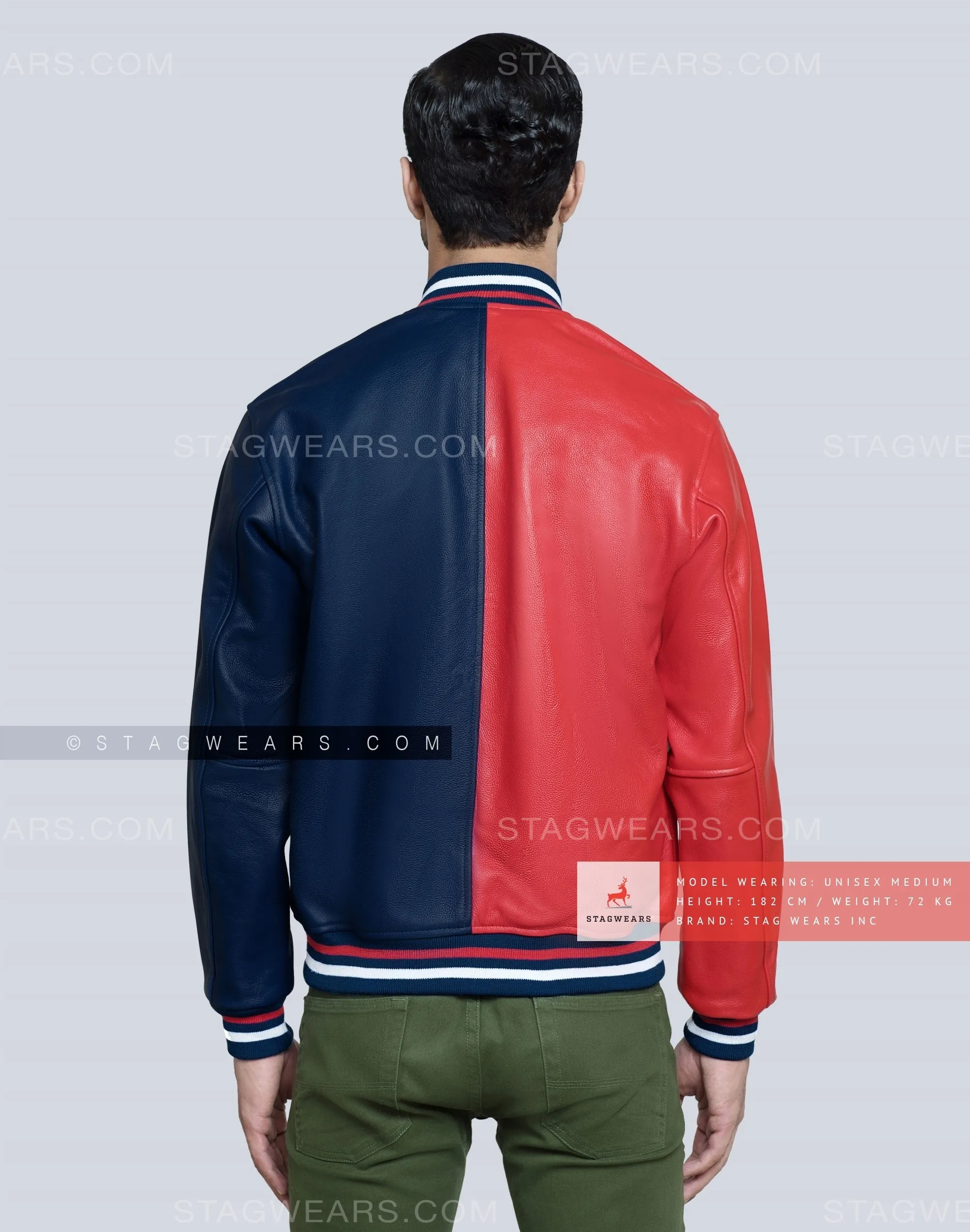 Two-Tone Leather Varsity Jacket (Red/Navy): Add A Sporty Look!