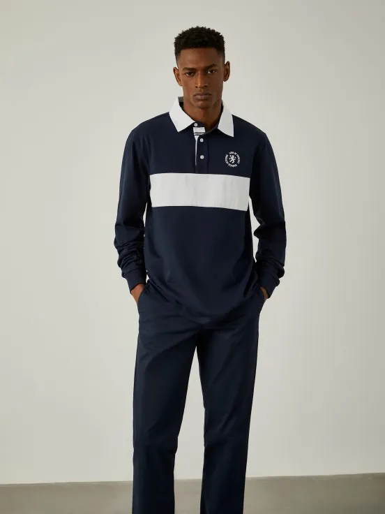 Two-tone long-sleeved polo