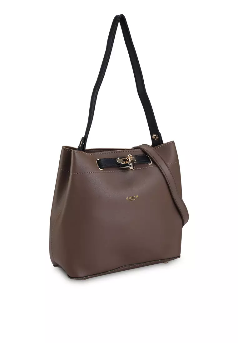 Unisa Colour Block Faux Leather Top Handle Bag