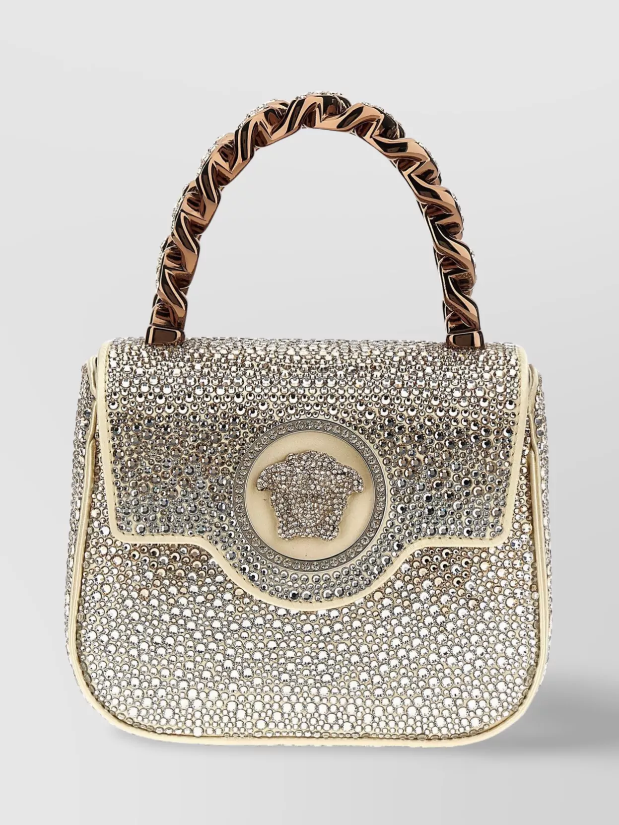 Versace   Crystal-embellished mini handbag with metallic chain handle