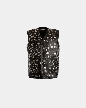 Vest In Black Leather with Swiss Studs