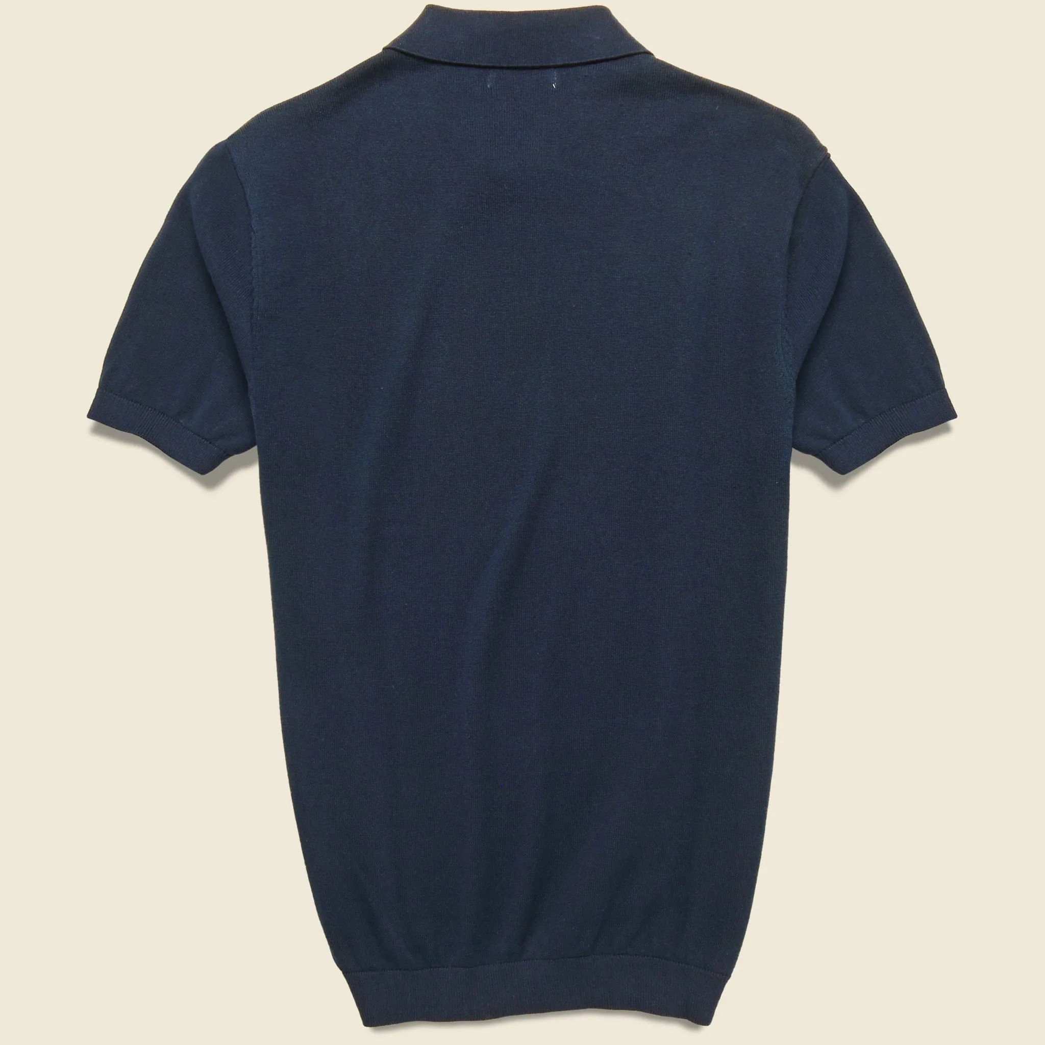 Vintage Jacquard Knit Polo - Navy