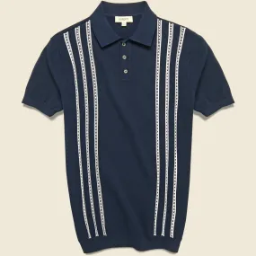 Vintage Jacquard Knit Polo - Navy