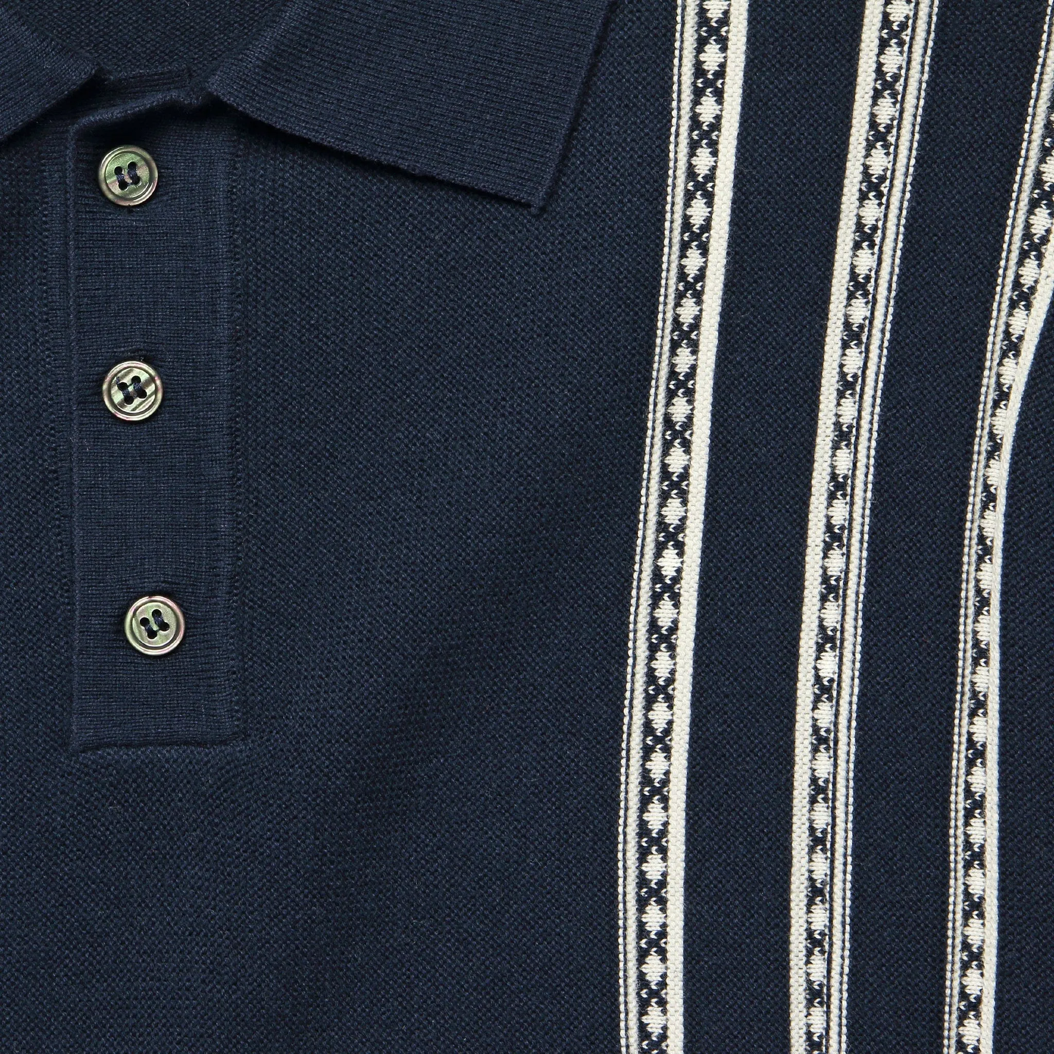 Vintage Jacquard Knit Polo - Navy