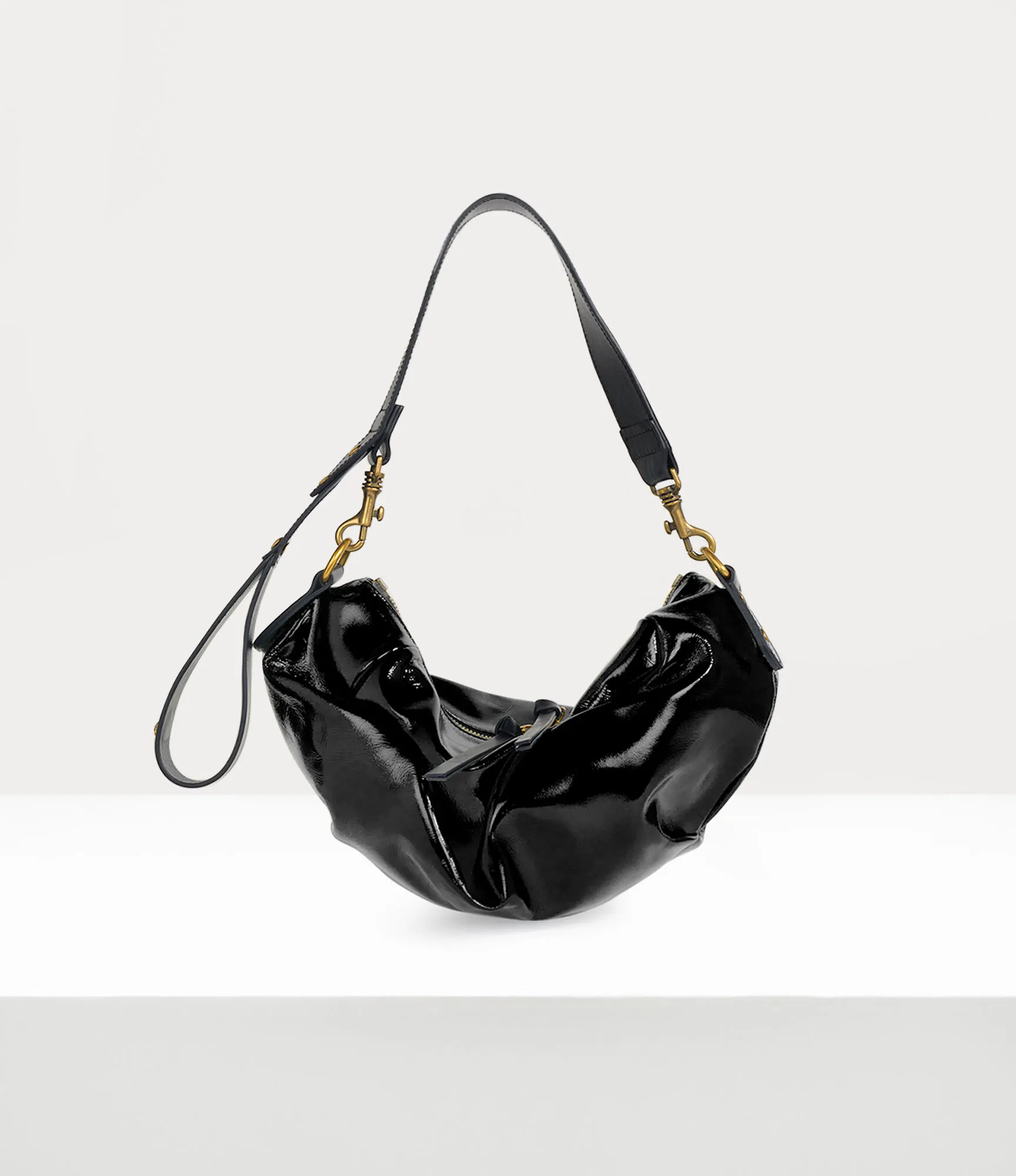 Vivienne Westwood Small Agnes Shoulder Bag Shiny Leather Black-3d-orb