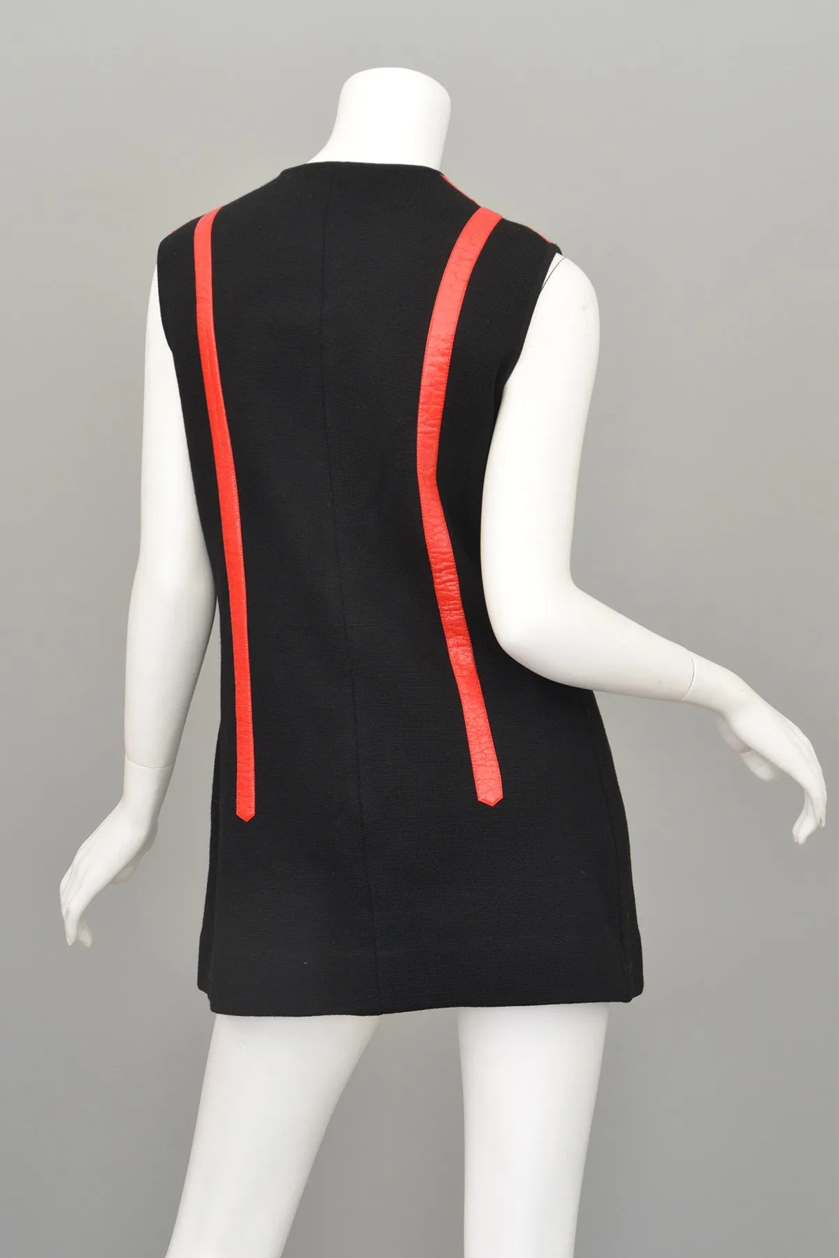 Vtg 1960s Black Knit Red Leather MOD Vest Tunic by Gina Teresa