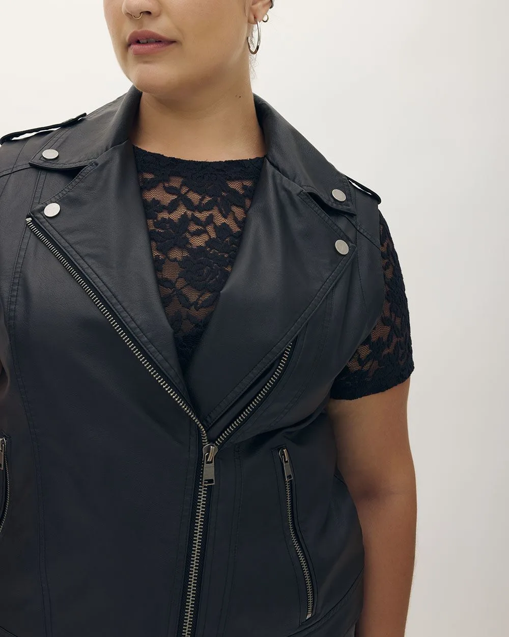 Washed Black Faux-Leather Vest - Addition Elle