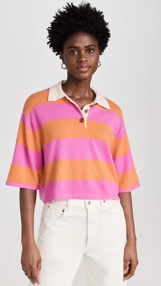 White + Warren   Cashmere Cropped Striped Polo 