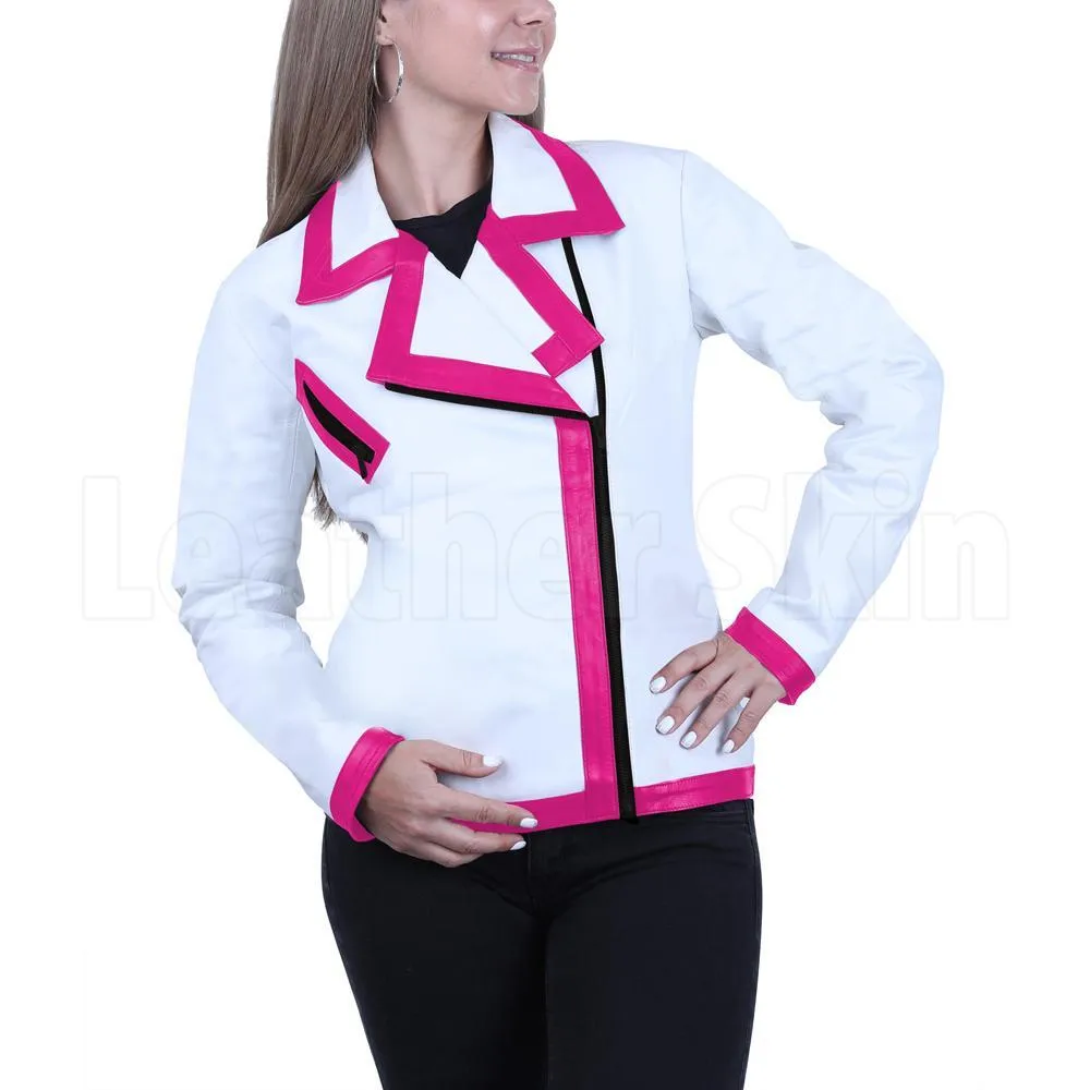 White Combo Leather Jacket for Women - Leather Skin Shop