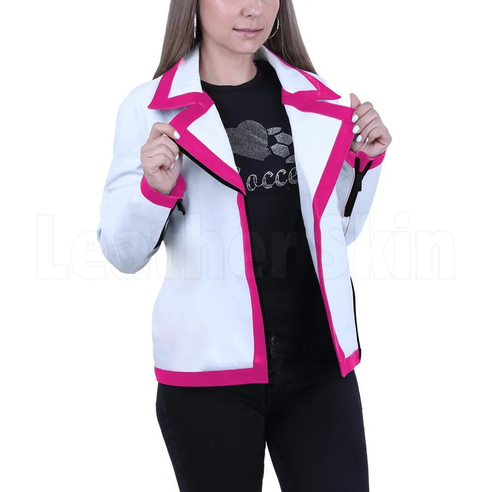 White Combo Leather Jacket for Women - Leather Skin Shop