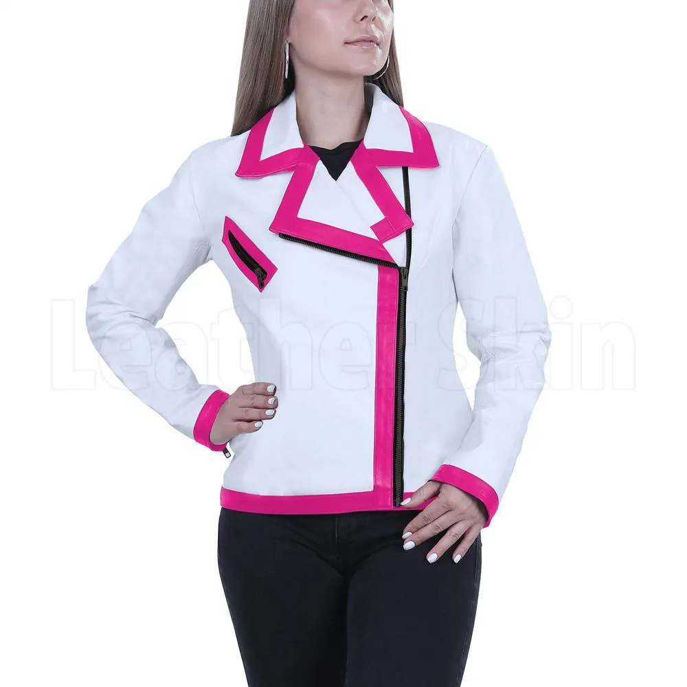 White Combo Leather Jacket for Women - Leather Skin Shop