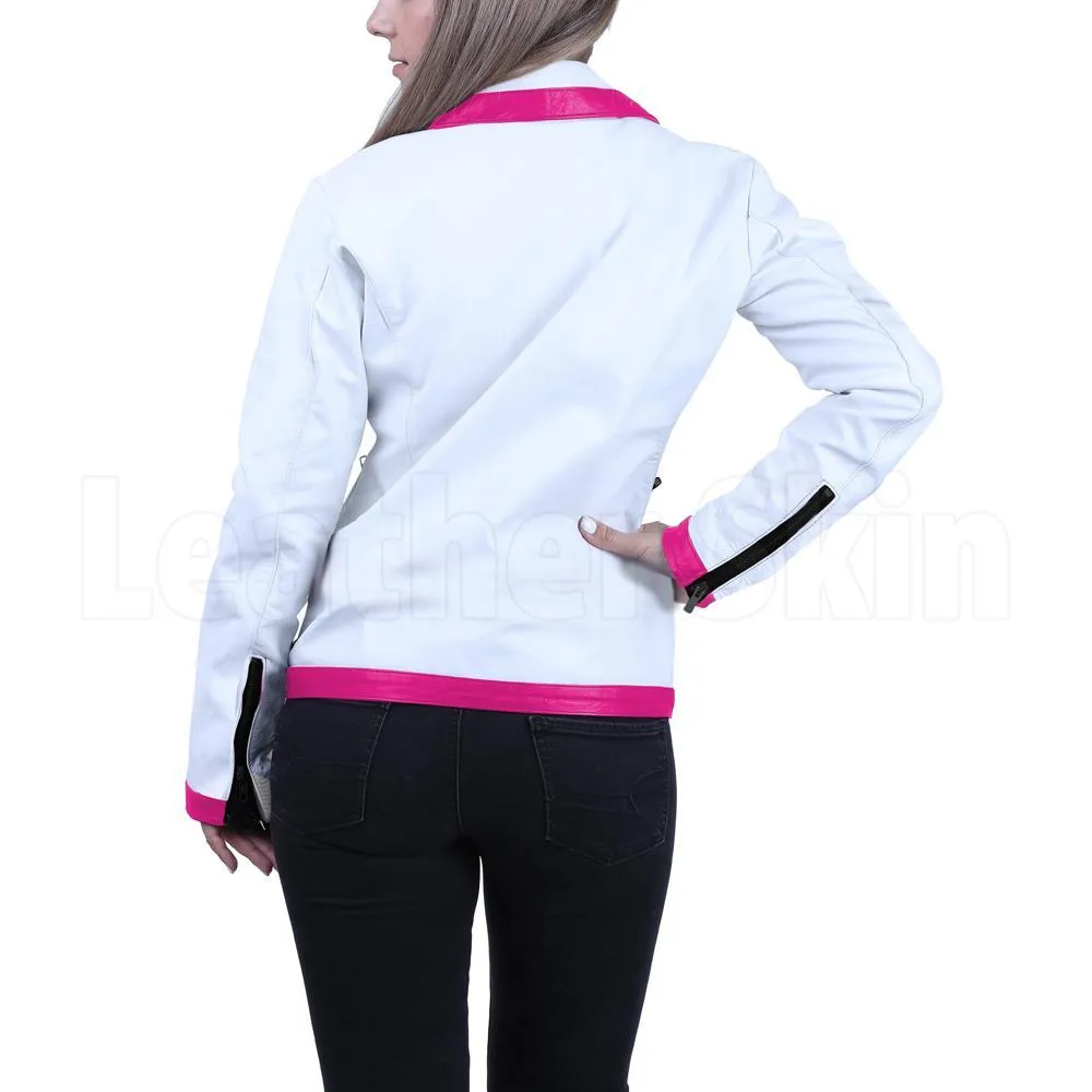 White Combo Leather Jacket for Women - Leather Skin Shop