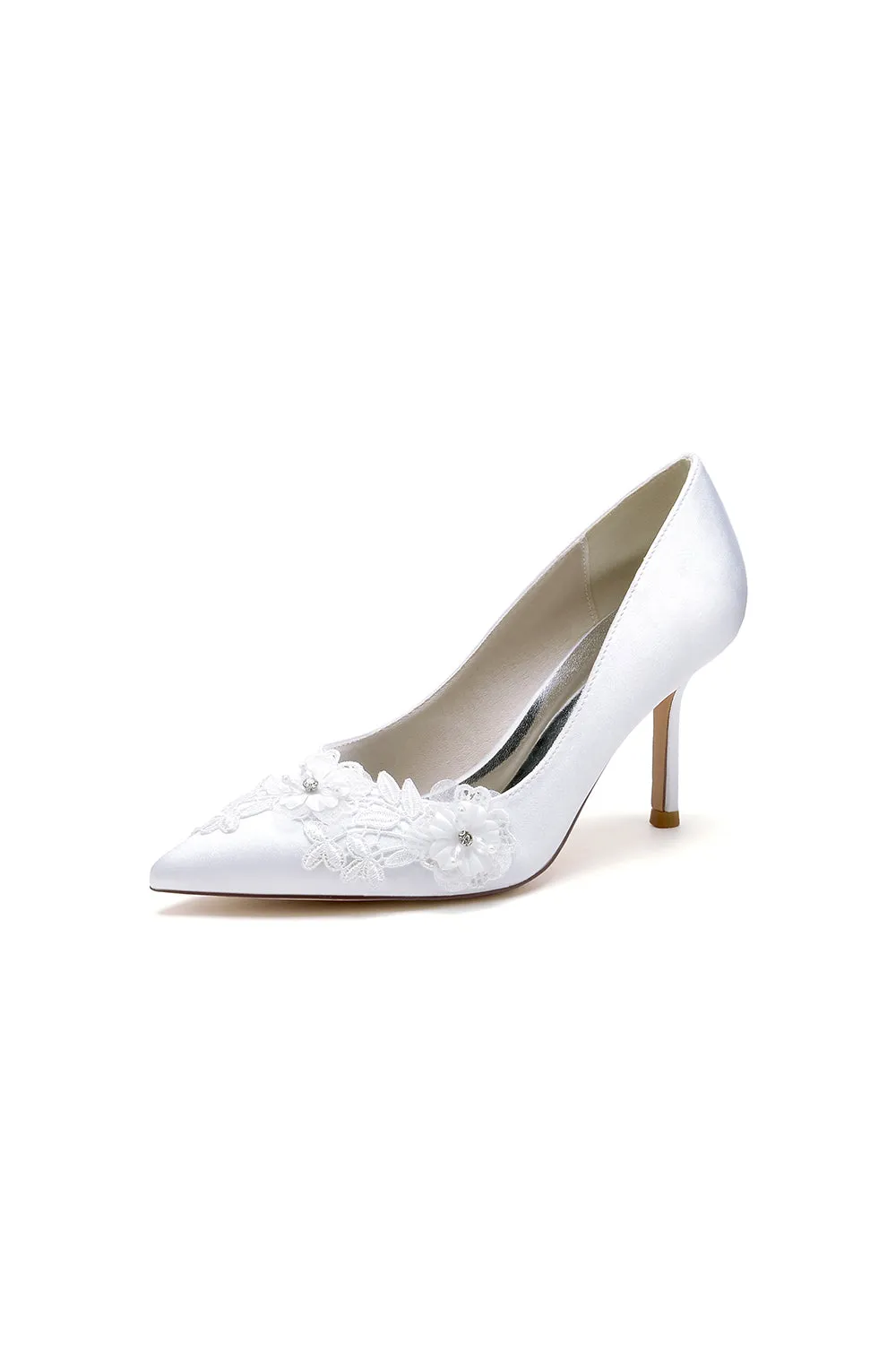 White Wedding Shoes Stiletto Heel Satin With Lace