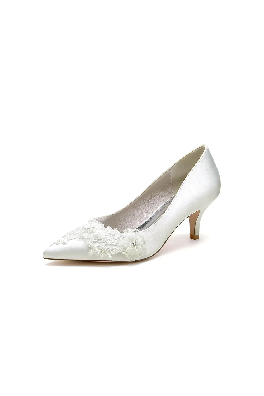 White Wedding Shoes Stiletto Heel Satin With Lace