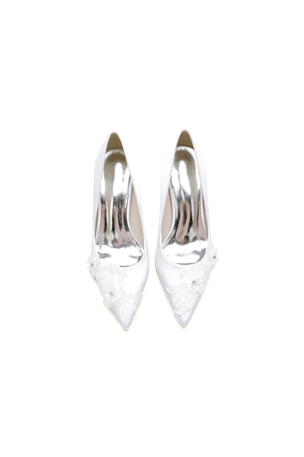 White Wedding Shoes Stiletto Heel Satin With Lace