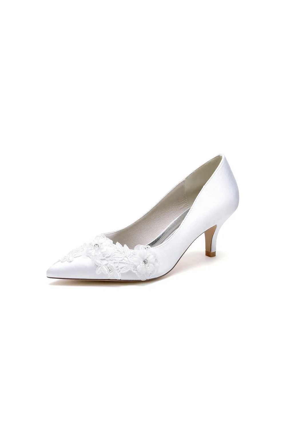 White Wedding Shoes Stiletto Heel Satin With Lace