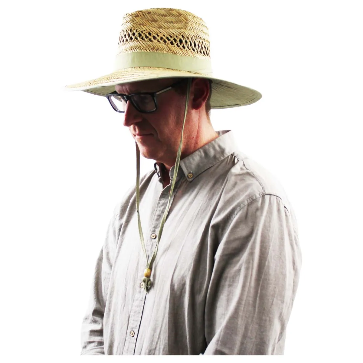 WIDE BRIM STRAW HAT KHAKI TRIM