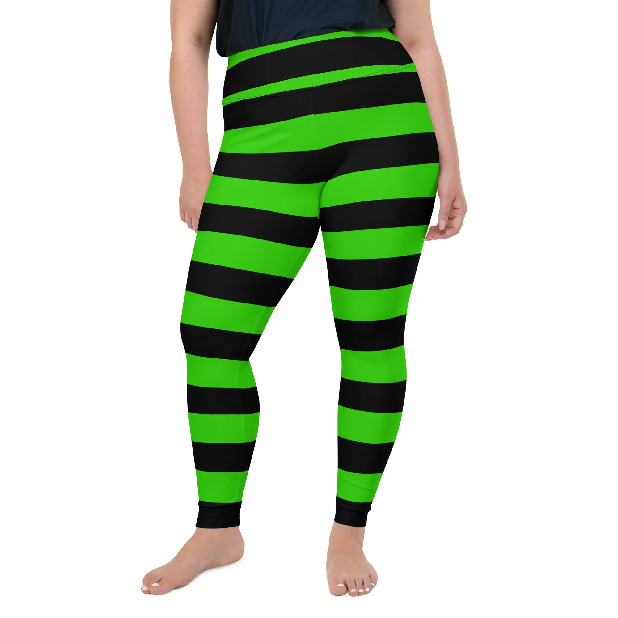 Witch's Green and Black Stripe Plus Size Leggings