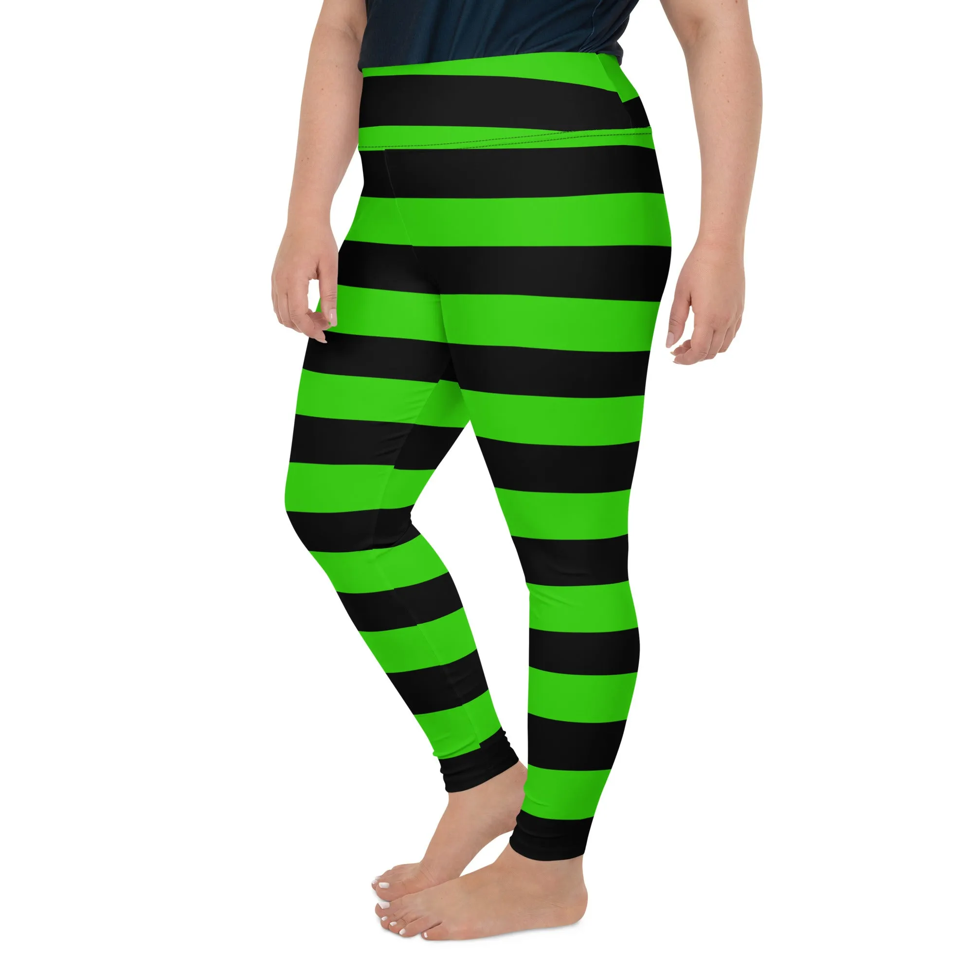 Witch's Green and Black Stripe Plus Size Leggings