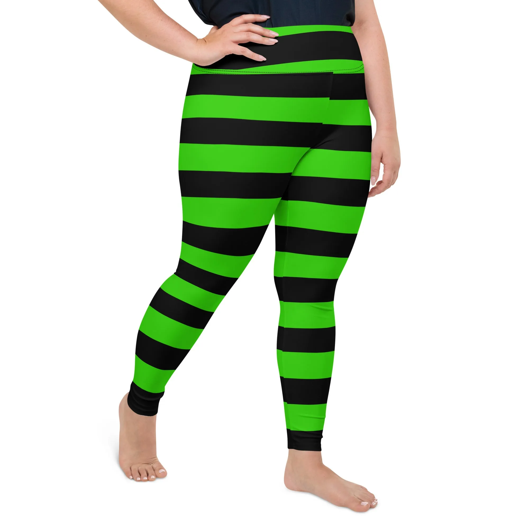 Witch's Green and Black Stripe Plus Size Leggings