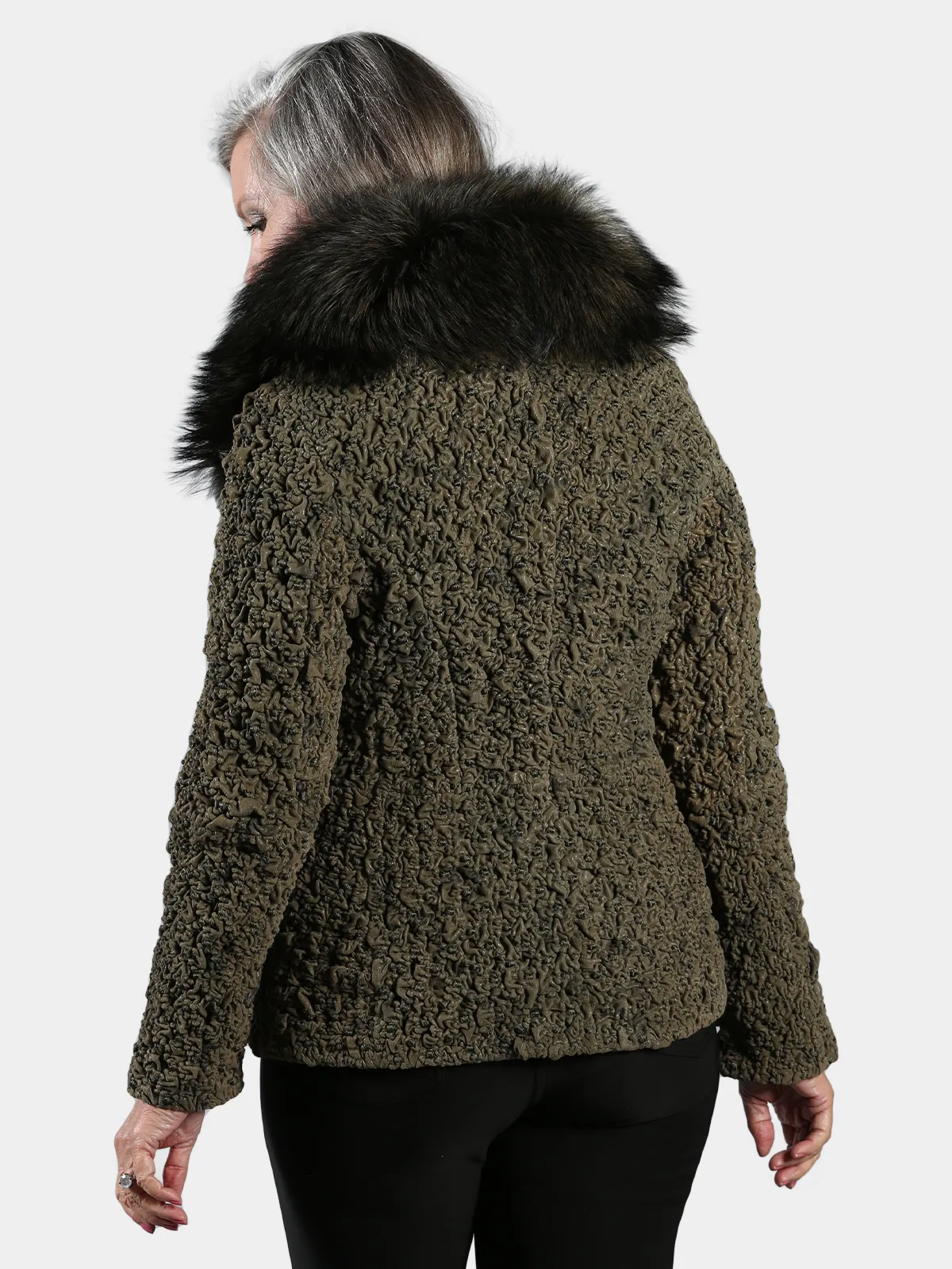 Woman's Shitake Bubble Stretch Leather Jacket with Detachable Fox Collar - Day Furs