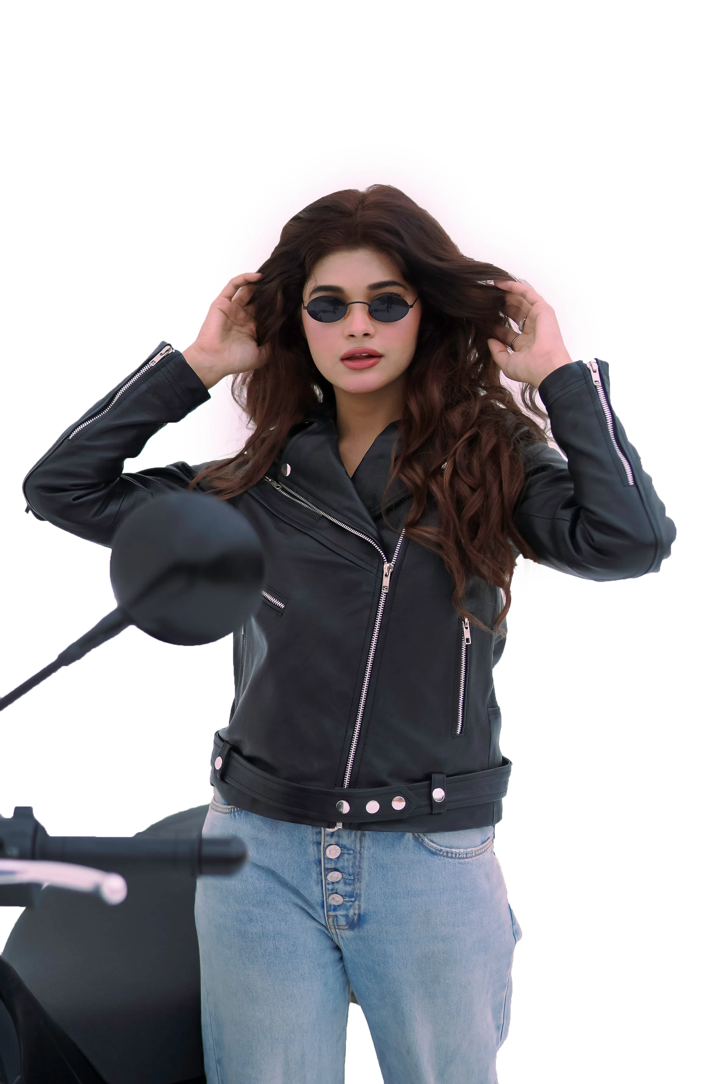 WOMEN REAL LEATHER CLASSIC BIKER LEATHER JACKET SOFT LAMBSKIN